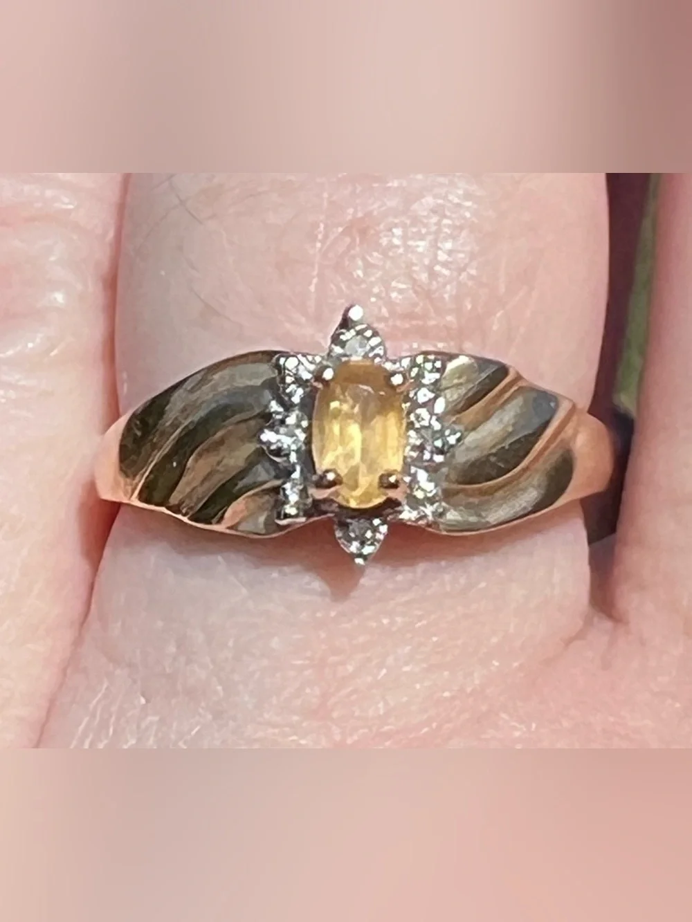 Citrine & Diamond Accent 10k Gold Ring Sz 7